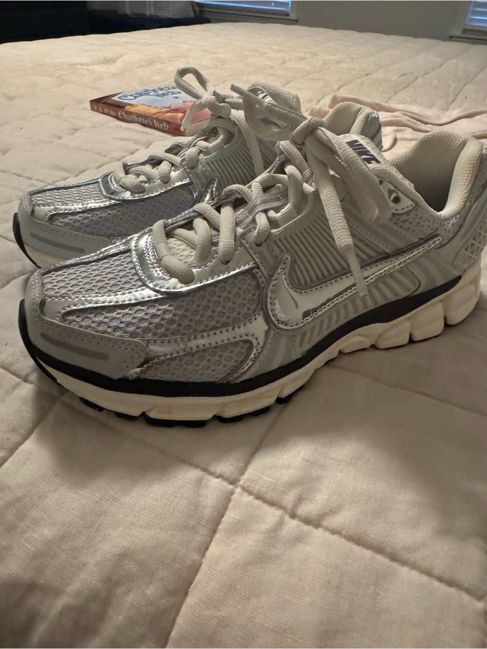 Nike Women's Silver and White Athletic Sneakers